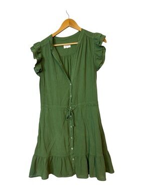 Honorine Green 100% Cotton Ruffle Gauze Mini Dress Tie-Waist Women’s Size Small